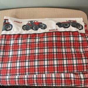 Red Plaid Tractor Print Fabric flat sheet Case Ilt farm
